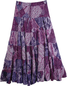 Purple Tiered Long Cotton Skirt