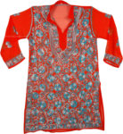 Orange Tunic with Blue Embroidery