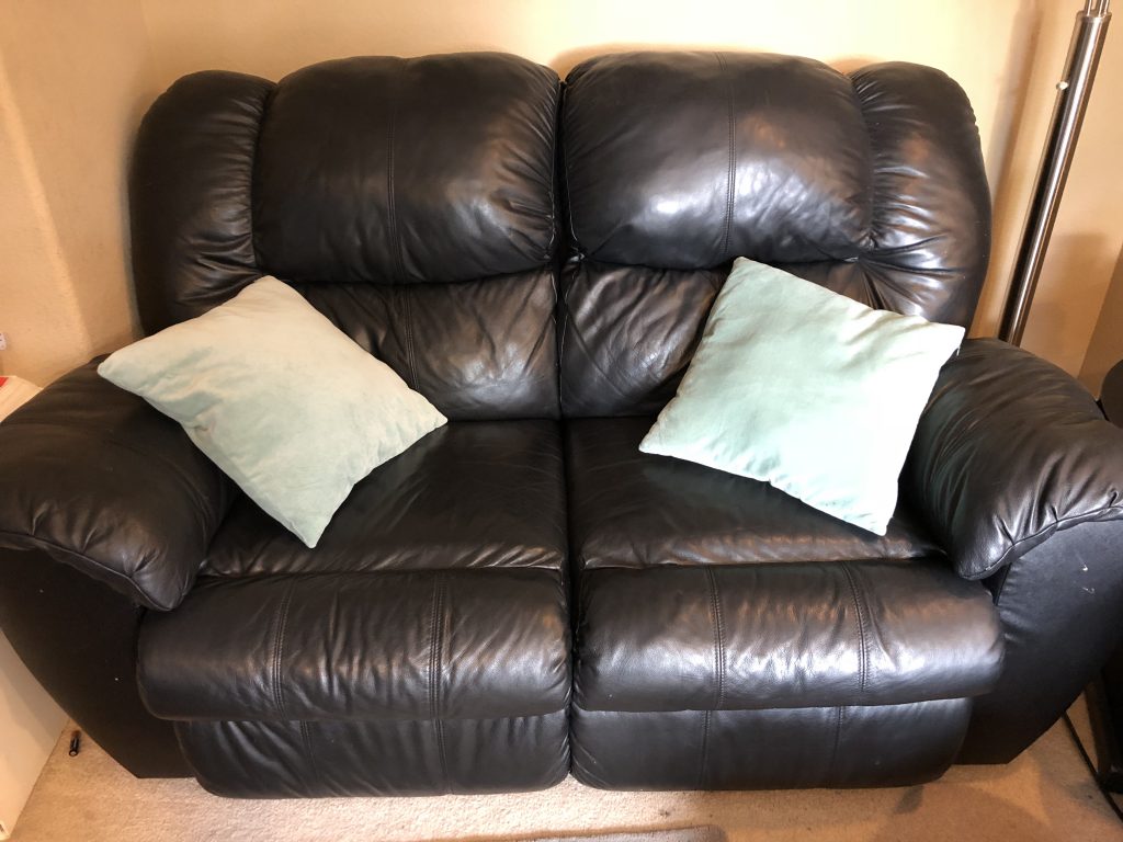 Ashley Black Leather Sofa Set + Table with Free Delivery Connecting