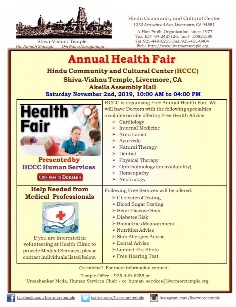 Annual Health Fair on Nov 2 2019 HCCC, Livermore Connecting people